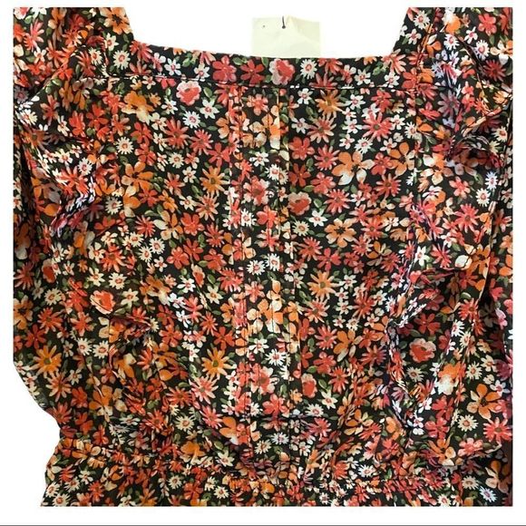 NWT Eclair cinched waist floral square neck flowy bohemian peasant blouse top M - Picture 7 of 9